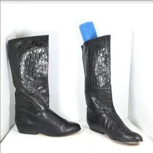 Impo Women's Snakeskin Print Pull-On Almond Toe Boots Black  Size 7